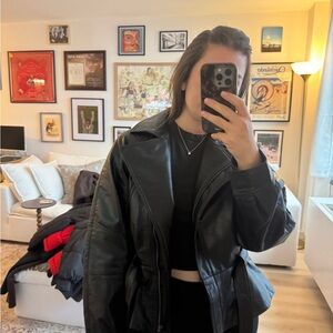 Zara cinched Women's Black Leather Jacket